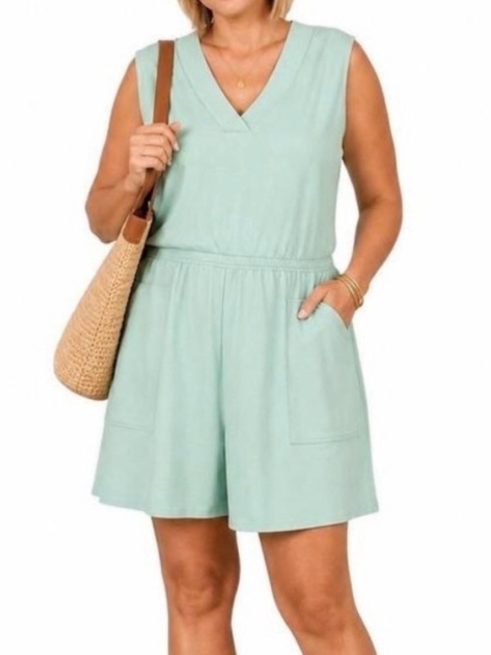 Zenana Outfitters Mint Green Sleeveless Romper